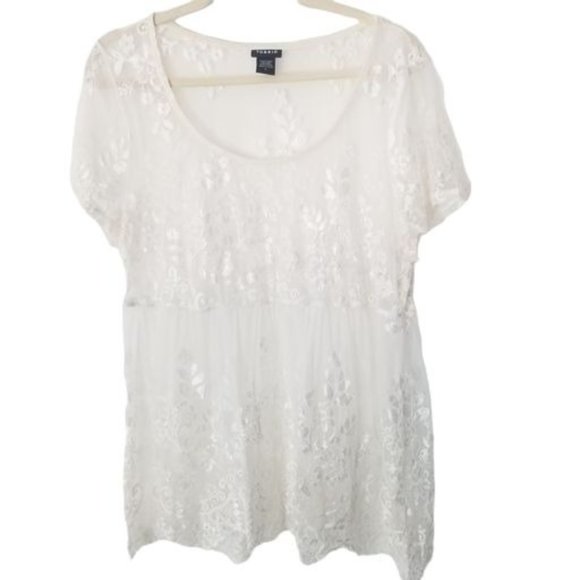 Torrid Womens 0X White Floral Print Sheer Lace Sho - Picture 7 of 7